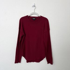 [Express] Maroon Burgundy Ribbed Knit Crew Neck Sweater Rounded Hem Size Large L